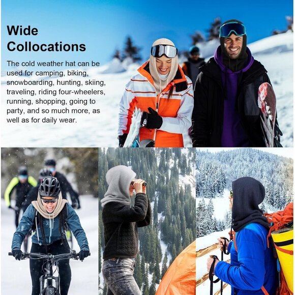 Women Scarf Hat Balaclava Beanie Skull Cap with Drawstring Warm Hat Peacock Blue - Picture 7 of 7